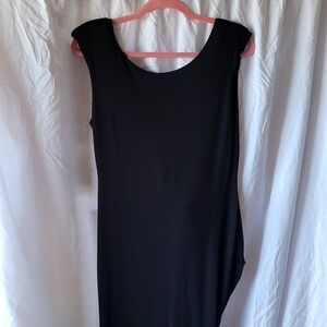 Black dress with open back and side slit